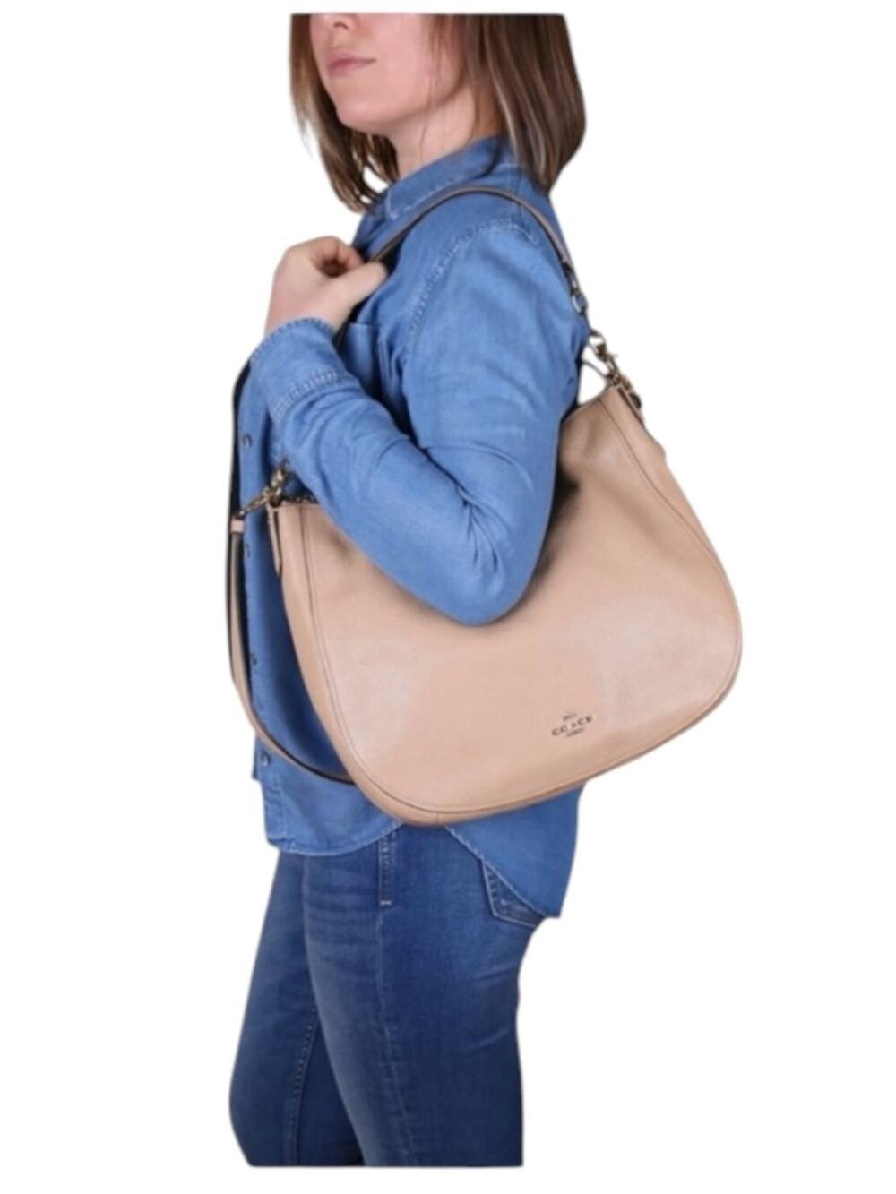 Coach Chelsea Hobo 32 Beechwood Pebbled Leather Shoulder Crossbody Bag